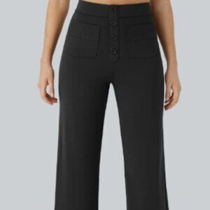 NEW! Halara High Waisted Button Pockets Straight Leg Casual Pants Size L Black